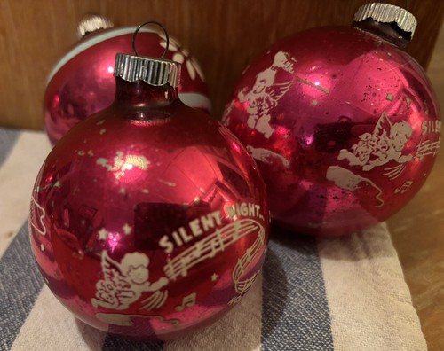 Shiny Brite Christmas Ornament Mixed Lot Of 4 Stenciled Mercury Glass VTG - Picture 4 of 7