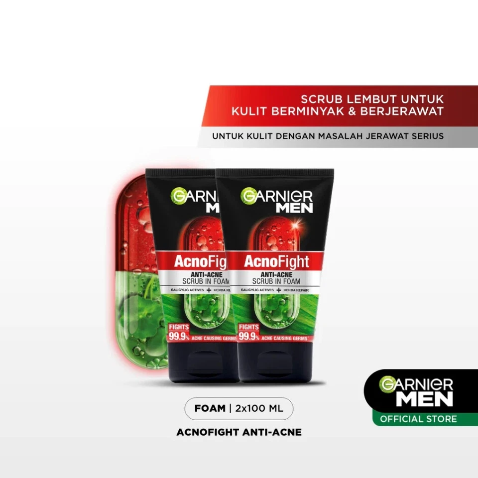 Garnier Men Jabón Facial Lucha contra el Acné Exfoliante en Espuma 100 ml x 2 - Limpiador #N Foto 2 de 4