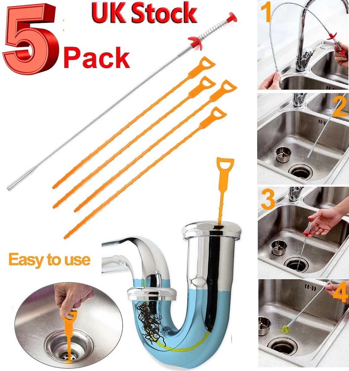 Drain Snake Hair Clog Remover, Cleaning Tool Kit for Kitchen Sink