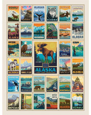 ALASKA Parks Poster Panel Quilt Fabric by Ril...