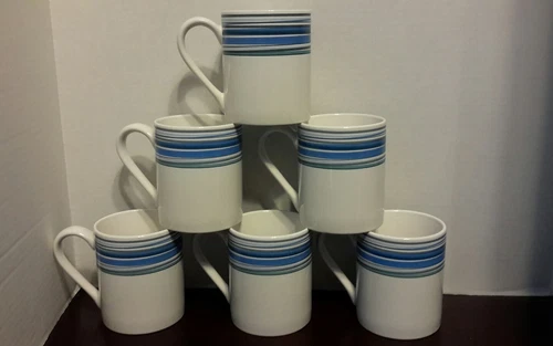 6 CORELLE COORDINATES 12 oz STRIPED COFFEE MUGS STONEWARE  - LR2