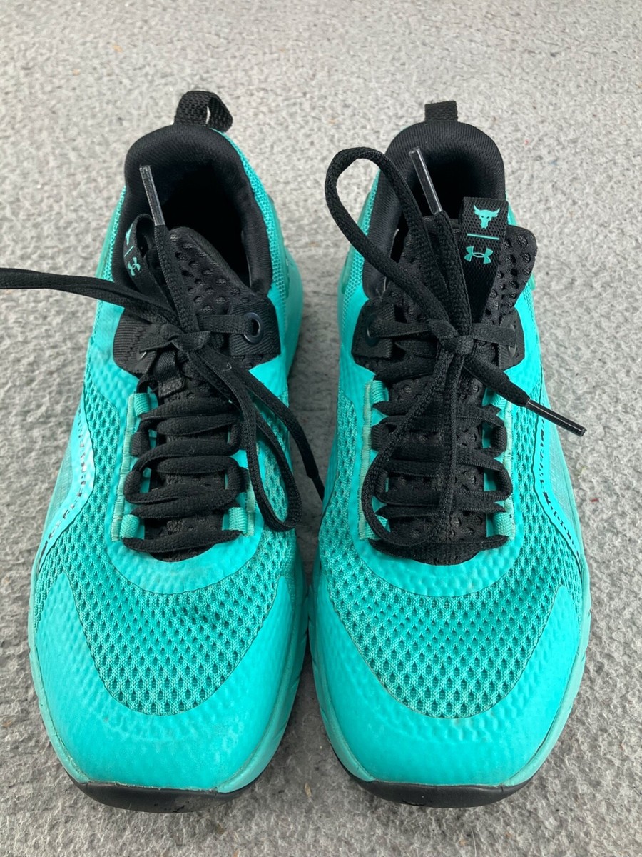 Under Armour Womens Project Rock BSR 3 Low Size 7 Blue Green Gym