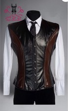 MEN STEAMPUNK CORSET VEST LEATHER BLACK BROWN STEEL BONED GOTHIC CORSET VEST USA