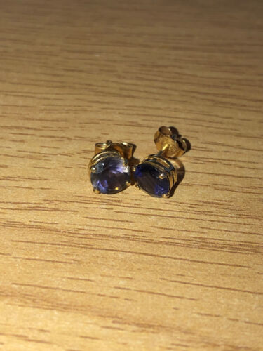 Vintage Mexican Hallmarked 10ct Gold with Solitaire Sapphire Stud Earrings - Picture 4 of 13