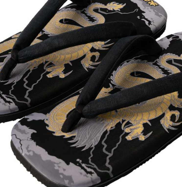PANTOFOLA D’ORO Sandali giapponesi Setta 3L 雪駄 龍柄生地 ゴールド di Yamato Kobo Made in Japan [JP103]