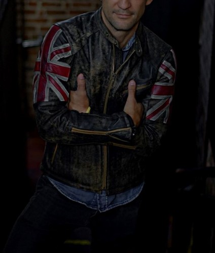 Chaqueta de cuero en apuros de piel de cordero de piel de cordero para motocicletas vintage café Racer Union Jack - Imagen 3 de 7