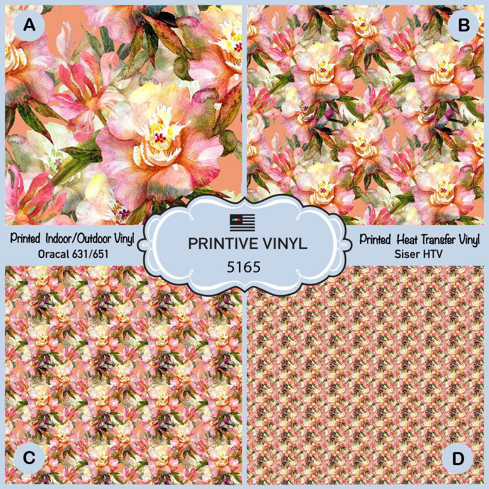 Watercolor Peonies Patterned Iron on Vinyl,Printed Siser HTV, Adhesive Vinyl 516