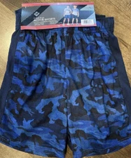 2-Pack Boys Active Shorts 10/12 Camo / Navy Moisture Wicking NEW Members Mark
