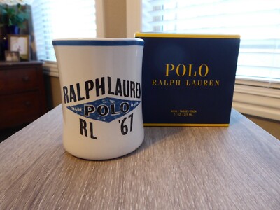 Ralph Lauren Home -- Polo RL 67 Diner Style Coffee Mug White & Blue Stoneware