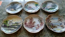 Set of 6 Hand Painted Decorative Scenic 8" Plates by Wales China of Japan 