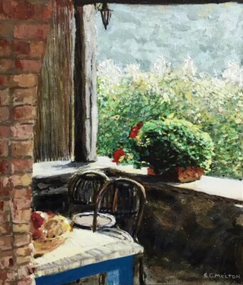 Original Painting Italian Tuscan Veranda Sun Floral Fruit OOAK Canvas Panel