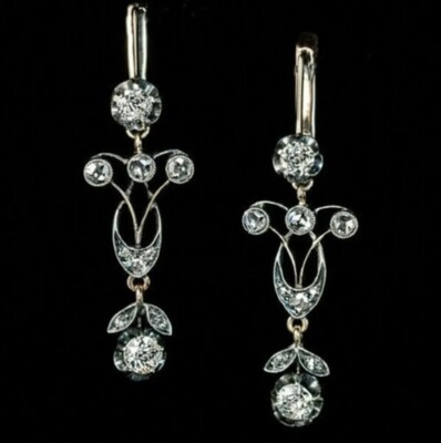 Vintage Art Deco Style Lab Created Diamond Drop Dangle 14K Rose Gold FN Earrings