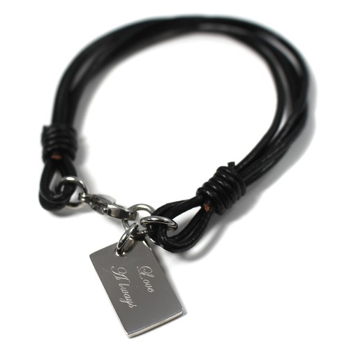 PULSERA BARRA IDENTIDAD ACERO CUERO PERSONALIZADO SEÑORA CON ENCANTO GRABADO regalo - Imagen 19 de 25