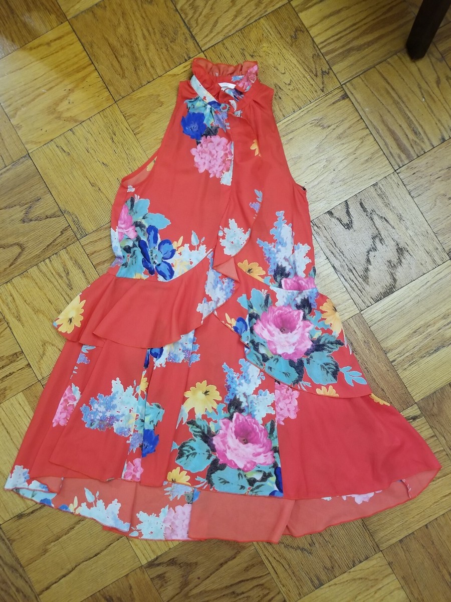 h&m chiffon maxi dress H&M Pink Green Floral Print Midi Maxi Long Sleeve Chiffon Dress Size L 16 18 20
