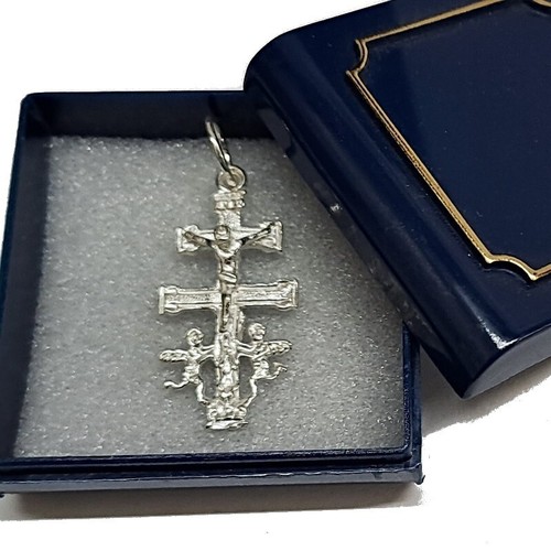 LARGE 35mm 925 Sterling Silver CARAVACA CROSS PENDANT & GIFT CASE - Picture 1 of 3