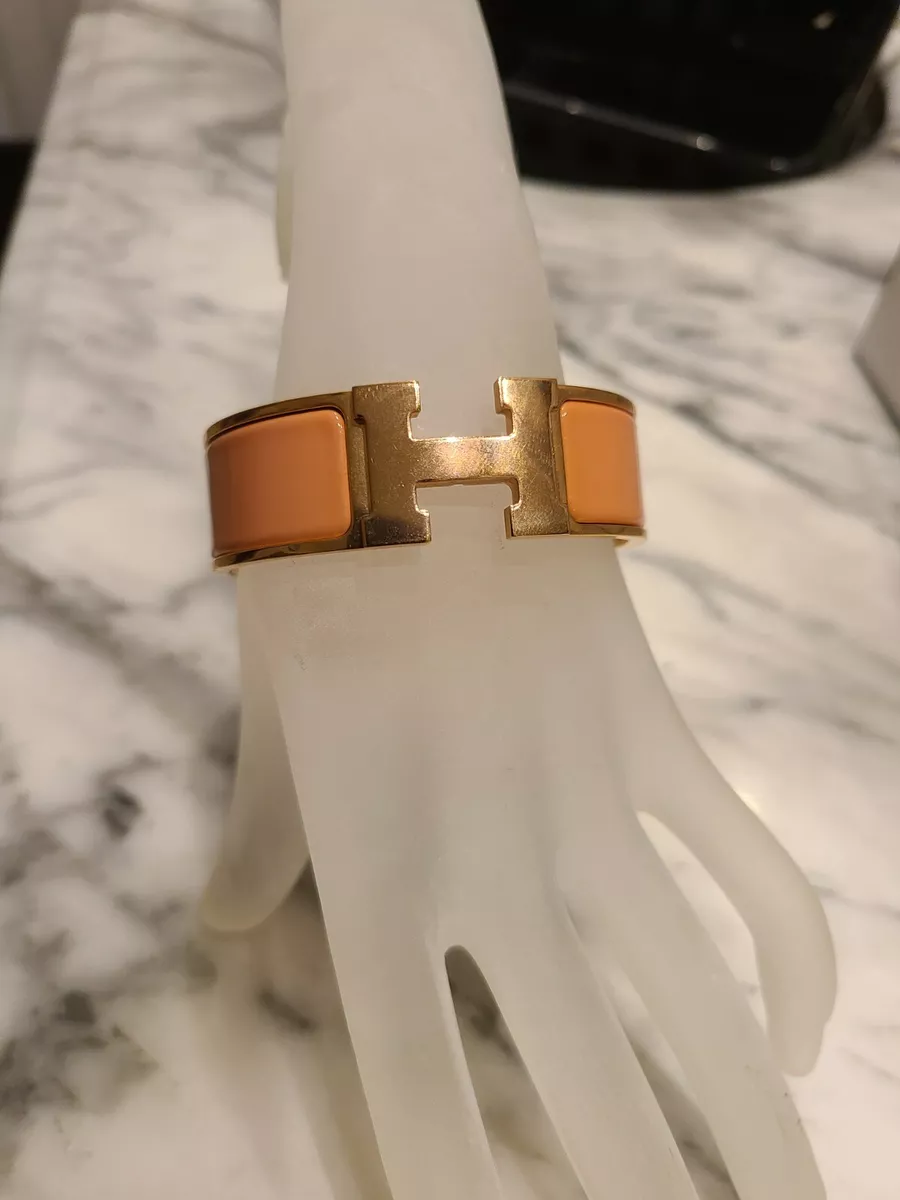 HERMES Enamel Wide Clic Clac H Bracelet GM Rose Saumon