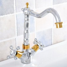 Bathroom Dual Handle Faucet Polished Gold  Silver Cold/Hot Water Mixer Sink Tap