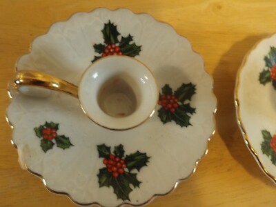 Vintage~Lefton~2 Candlestick Holders w/Handle Boughs of