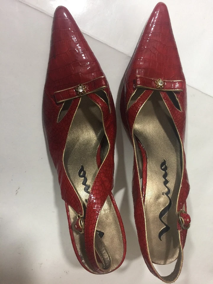 Zapatos de tacón para mujer NINA CHAROL CON LAZO ROJO Y DORADO DE COLECCIÓN talla 8-38 Foto 2 de 4