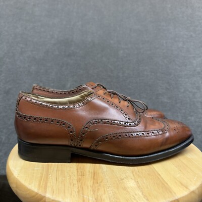 Men Hickey Freeman brown leather wing tip oxford dress shoes 9.5 EEE 7220 Italy
