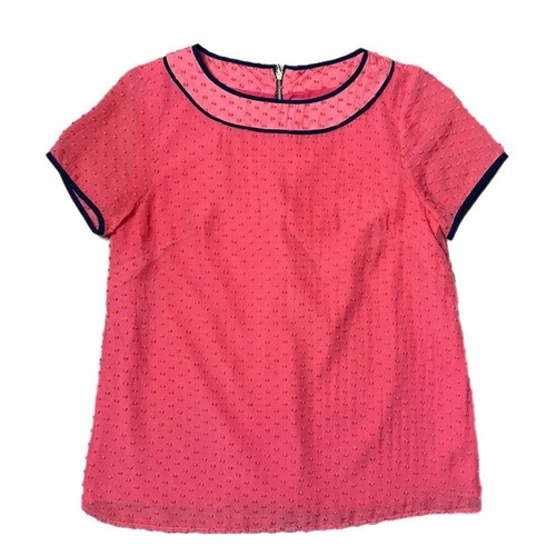 Sail to Sable Coral at Carnegie Swiss Dot Short Sleeve Top Blouse Silk Blend S - Picture 2 of 8