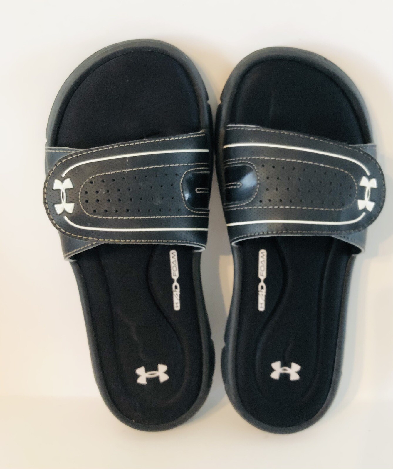 UNDER ARMOUR 4D FOAM Slides Sandals Size 7 Black Adjustable Flip Flops 10” Long eBay