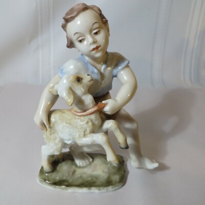 RARE VINTAGE 40'S ROSENTHAL HAND PAINTED FIGURINE BOY PULLING GOAT #1600