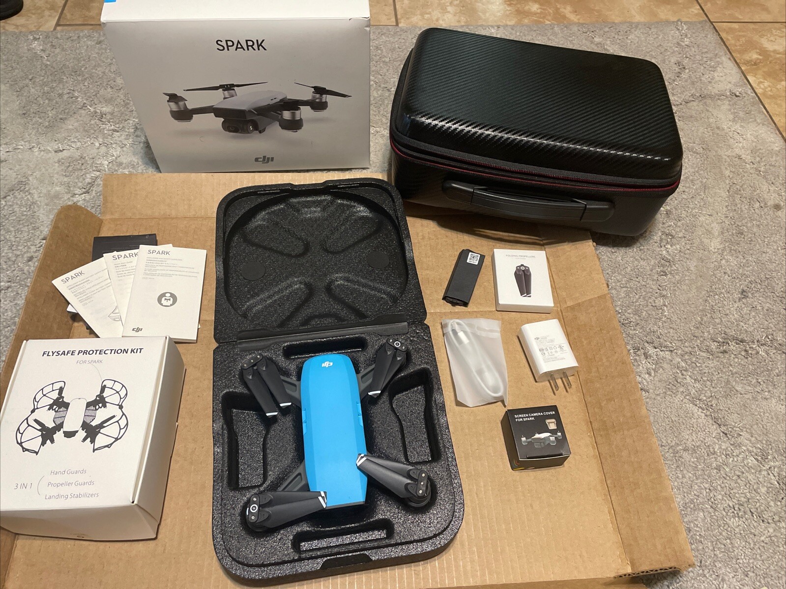 DJI Spark Sky Blue MM1A Camera Drone With Case & Protection Kit New Never Used-image
