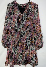 NWT Women’s Vince Camuto Midi Lined Tiered Dress Black Multi Flowers Small