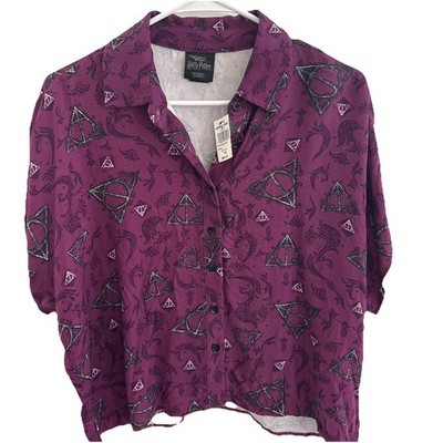 New W Tags Harry Potter Purple Wizarding World Universal Button Up Shirt Sz M