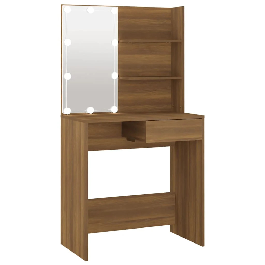 Coiffeuse meuble de chambre chêne et LED pour organiser enfin tous vos cosmétiques