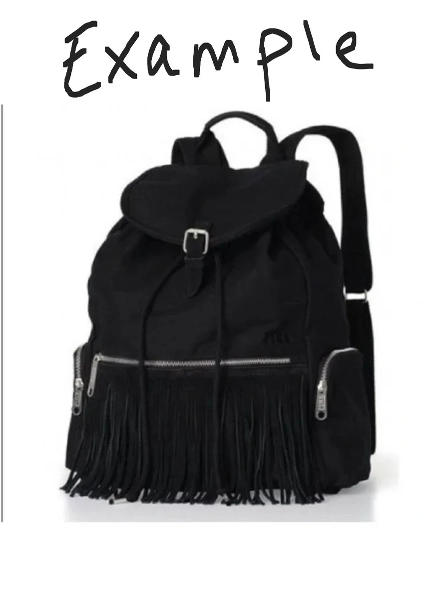 Victoria’s Secret Fringe Backpack Black Faux Leather Boho Y2K Victorias Secret VS Black Faux Leather Fringe Backpack Bag  main image 3