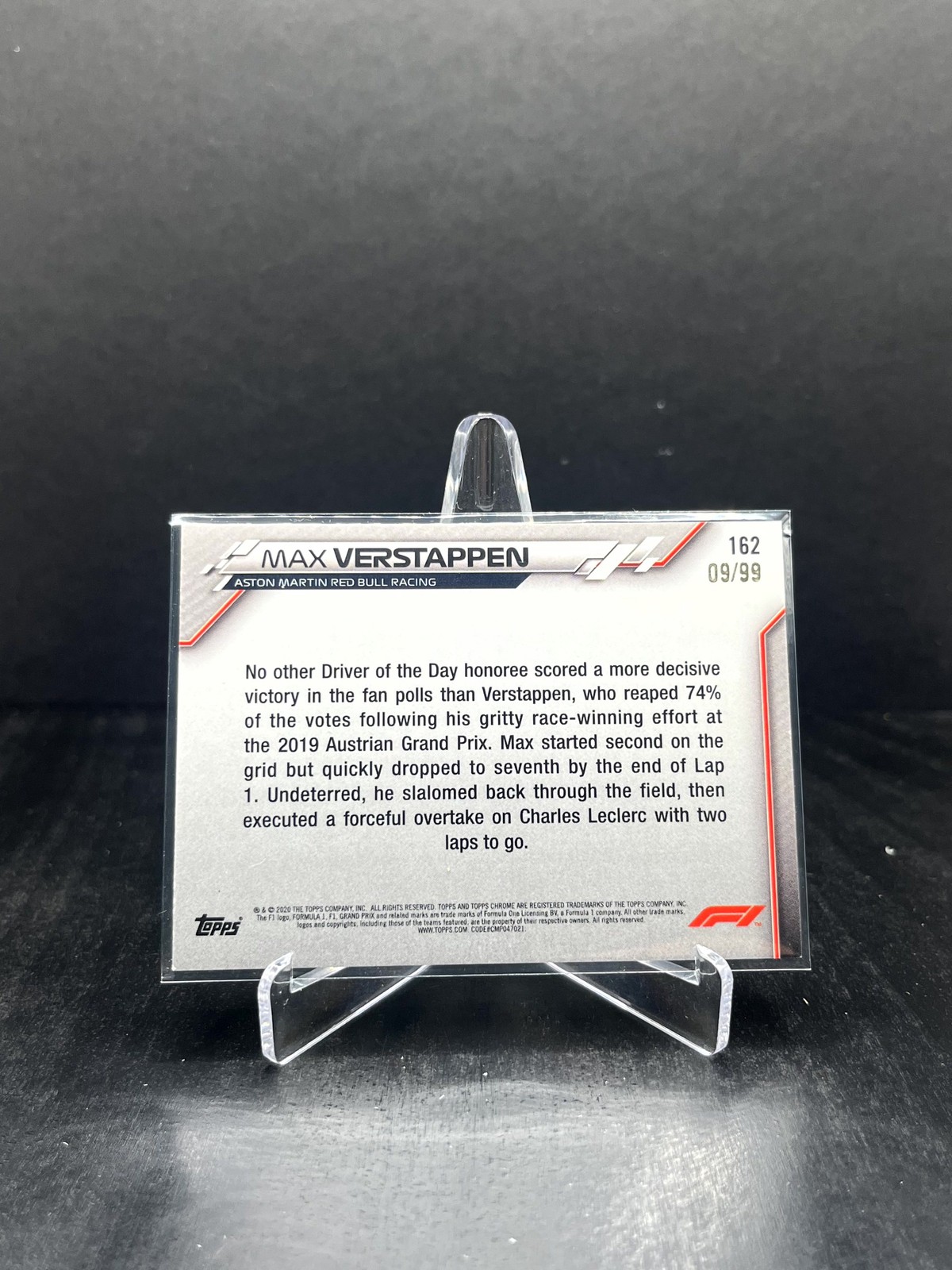 2020 Topps Chrome Sapphire Formula 1 F1 Max Verstappen Aqua 09/99 #162 view 2