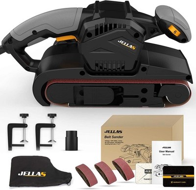 Jellas 7Amp Belt Sander 3 × 21-Inch with Dust Bag, Bench Orange+grey+black 