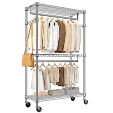 Heavy Duty Rolling Garment Rack 3 Tiers Adjustable Wire Shelving Clothes Rack...