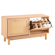 Uimoso Shoe Storage Bench with Flip Drawer, 39.4x11.8x20.9 Inch Rattan-Style
