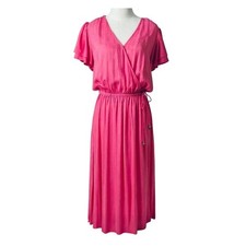 Westbound Woman Women's 2XL Pink Swiss Dot Faux Wrap Long Dress Short Sleeve NEW