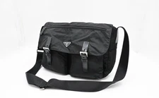 PRADA Vela Gunmetal Hardware Shoulder Bag Black Nylon
