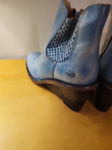 BED STU COUNTESS Leather Wedge Bootie Blue DRIFTWOOD LASER CUT Size 10 New Box - Picture 14 of 16