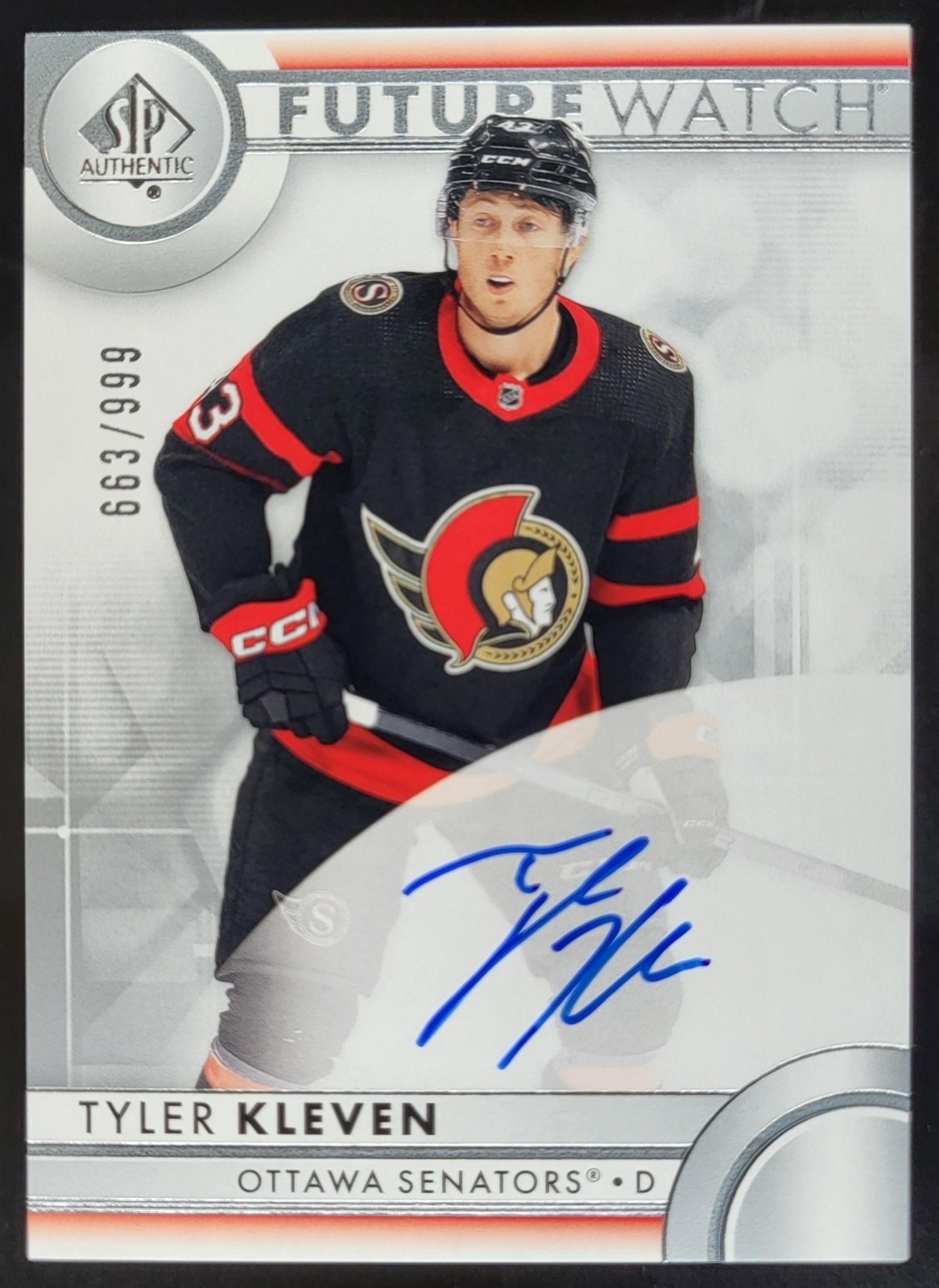 2023-24 SP Authentic Tyler Kleven /999 Auto RC Future Watch Senators MS2