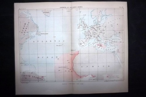 Reclus 1873 Antique Map. Showers of Volcanic Ashes