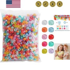 1200 pcs Pony Beads 6x9mm Glitter Clear Plastic Beads Transparent Beads with ...