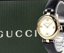 [N MINT w/box] GUCCI Diamantissima 141.5 White Shell Dial GP Quartz Ladies Watch