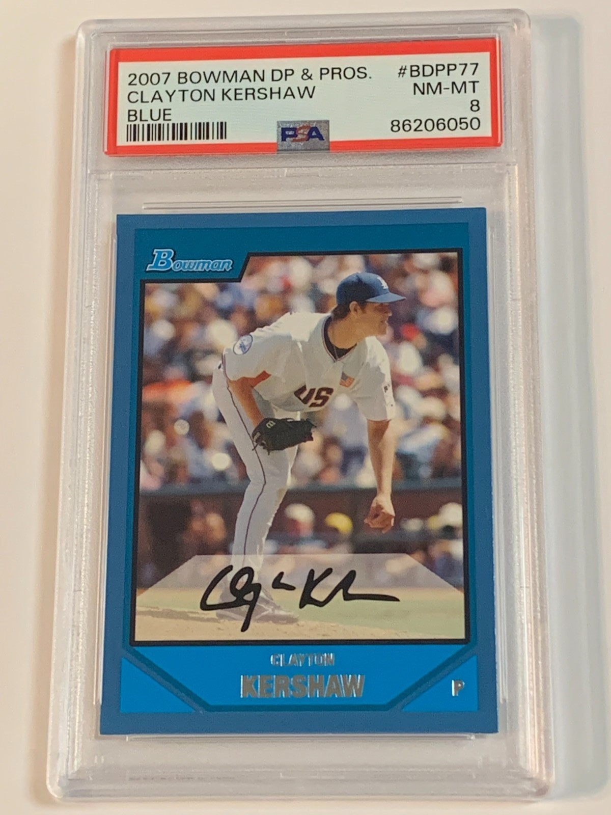 2007 Bowman Draft Picks Blue #BDPP77 Clayton Kershaw /399 - PSA 8 (NM-MT)