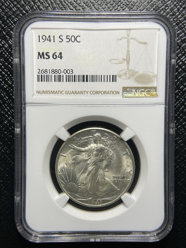 1941 S NGC MS64 Walking Liberty Silver Half Dollar US Mint Blast White - 51057