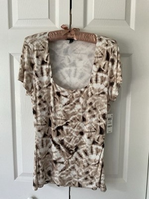 I.N.C. International Concepts Beige Brown Tie-Dye Knit Scoop Neck Tee L