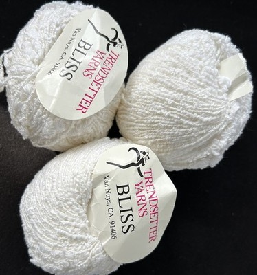 Lot of 3 50g skeins of Trendsetter Bliss 90% cotton blend Yarn - White