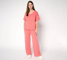 Peace Love World Women's Set Sz L Regular French Terry Pullover and Pink A692400