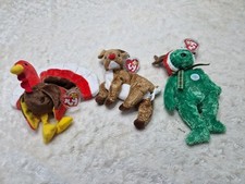 Ty Beanie Babies Roxie the Reindeer & 2002 Holiday Bear plush And Turkey 