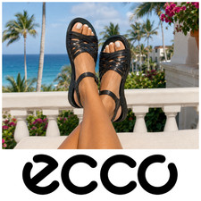 ECCO Flash Sz 39 Black Leather Strappy Flat S...